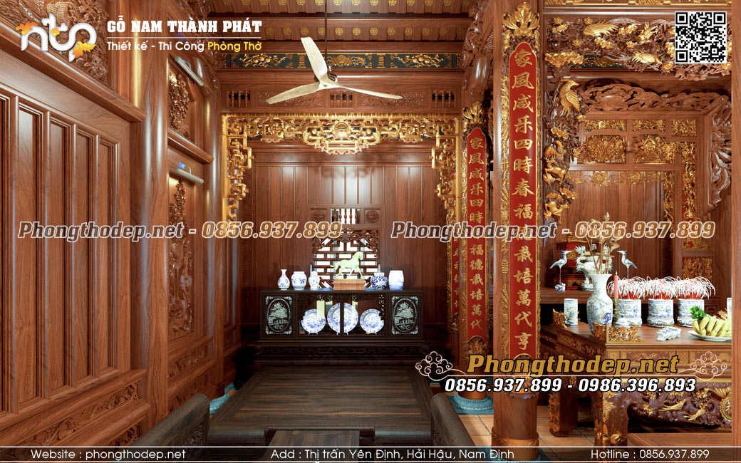 Nội thất nhà gỗ 5 gian sơn son thếp vàng lỗng lẫy